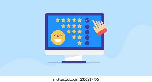 Happy customer experience, Customer satisfaction, Online business rating, Feedback and reviews - Vector illustration background with smiley face.