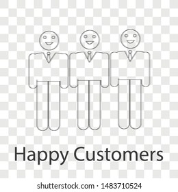 Happy customer icon on transparency background. Line vector illustration.