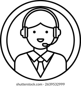 Happy customer service agent wearing headset icon. customer service representative. call center operator icon