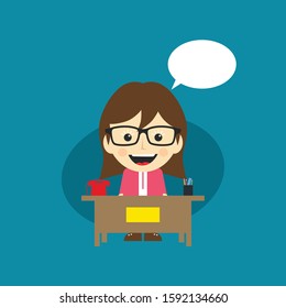 happy customer service receptionist cartoon character