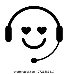 Glücklicher Kundendienst Headset-Symbol mit lächelndem Gesicht und Herzaugen-Symbol für freundlichen Helpdesk-Service positive User Experience Liebe Pflege Kommunikation Konzept