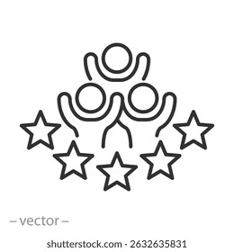 happy customers icon, group people with five stars, user satisfaction, vector illustration