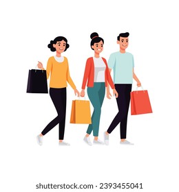 Happy Customers with Purchases Flat Design Illustration Vector.