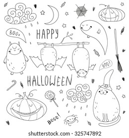 happy and cute abstract halloween set hand drawn isolated on a white background