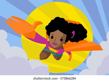 happy cute african girl superhero