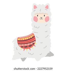 happy Cute alpaca fluffy cartoon