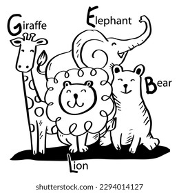 Happy cute animals cartoon illustration.