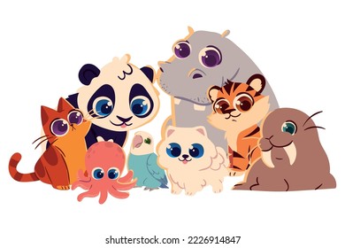 happy cute animals, design isolated