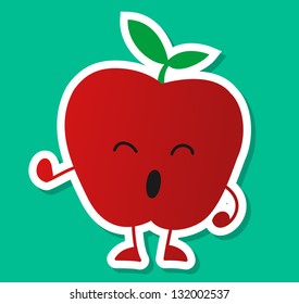 Happy Cute Apple Fruit Character