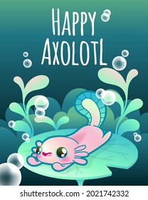 happy cute axolotl vector illustration