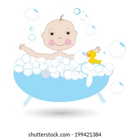 Happy cute baby in the bath vector