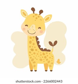 Happy cute baby giraffe - funny vector concept of character. Children's flat hand drawn simple style illustration for posters, postcards, T-shirts
