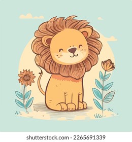Happy cute baby lion - funny vector concept of character. Children's flat hand drawn simple style illustration for posters, postcards, T-shirts. 