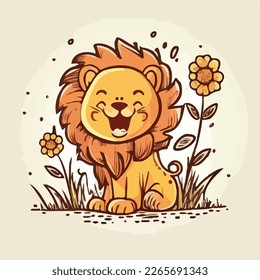 Happy cute baby lion - funny vector concept of character. Children's flat hand drawn simple style illustration for posters, postcards, T-shirts. 