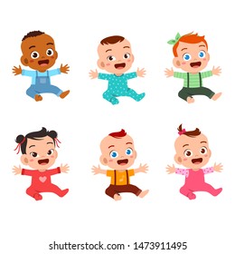 happy cute baby set bundle vector