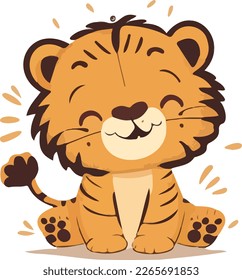 Happy cute baby tiger - funny vector concept of character. Children's flat hand-drawn simple style illustration for posters, postcards, and T-shirts. 