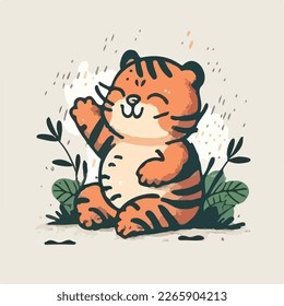 Happy cute baby tiger - funny vector concept of character. Children's flat hand drawn simple style illustration for posters, postcards, T-shirts. 

