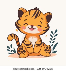 Happy cute baby tiger - funny vector concept of character. Children's flat hand drawn simple style illustration for posters, postcards, T-shirts. 

