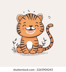 Happy cute baby tiger - funny vector concept of character. Children's flat hand drawn simple style illustration for posters, postcards, T-shirts. 

