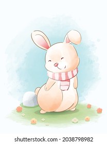 happy cute Banny watercolor illustration solated on white background, for cover book, print, baby shower, nursery decorations, birthday invitations, poster, greeting card