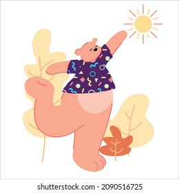 Happy cute bear walking. Vector flat style illustration.