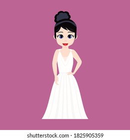 Happy cute beautiful kid girl with white dress standing isolated with cheerful expression and posing