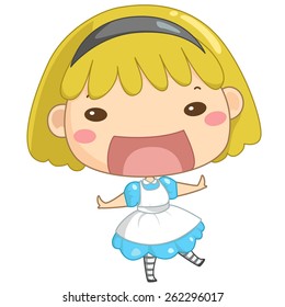 Happy cute blond girl with big smile, character illustration, adorable drawing, vector available in eps 10 