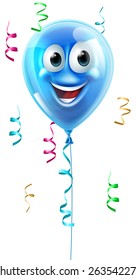 A happy cute blue party balloon cartoon character 