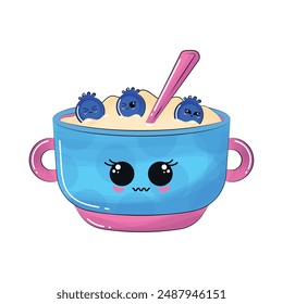 Ilustración vectorial de dibujos animados de cuenco lindo feliz