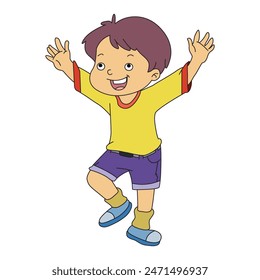 A happy cute boy dancing