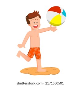 a happy and cute boy playing beach ball