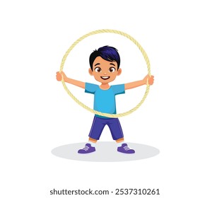 Happy Cute Boy Playing Jump Rope