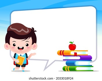 Happy Cute Boy Student Wih Big Bubble Speech