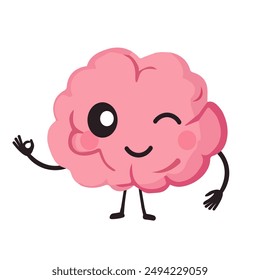 Feliz lindo cerebro. Personaje de dibujos animados de Vector en estilo plano aislado sobre fondo blanco.