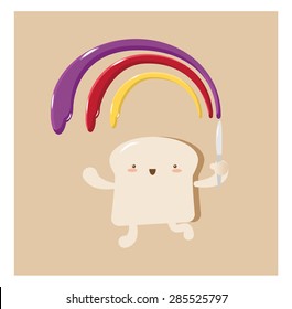 Happy Cute Bread with Rainbow Colors Jam