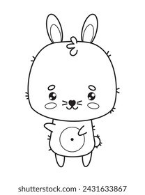 Happy cute bunny. Animal outline kawaii character. Vector illustration. Line drawing, coloring book. Kids collection.