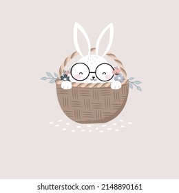 Happy cute bunny, design for scrapbooking, decoration, cards, paper goods, background, wallpaper, wrapping, fabric and all your creative projects. Vector Illustration