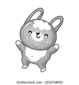Happy Cute Bunny have fun on Easter. It is jumping and smiling