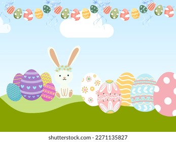 Feliz lindo vector conejo con huevos en el festival de Pascua
