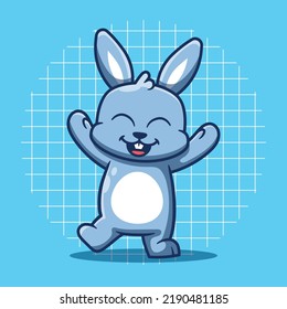 Happy cute bunny vector illustration. Flat cartoon style.