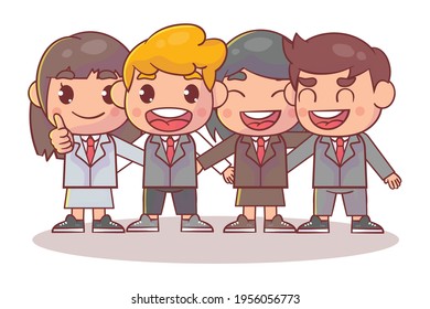 Happy cute businessman hug together Premium Vector