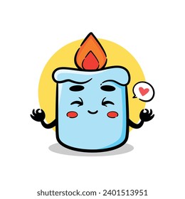 happy cute candle vector mascot doing yoga. cute cartoon design character.