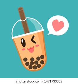 happy cute cartoon bubble milk tea