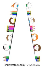 Happy, cute cartoon kids with white banner