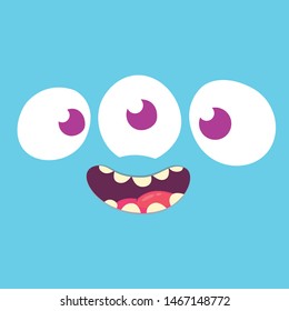 Happy and cute cartoon monster with three eyes. Vector illustration
