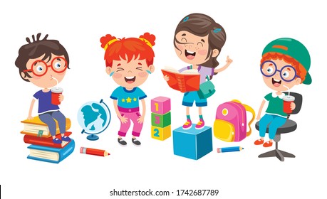 Happy Cute Cartoon School Children Stock Vector (Royalty Free ...