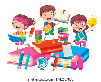 Happy Cute Cartoon School Children Stock Vector (Royalty Free ...