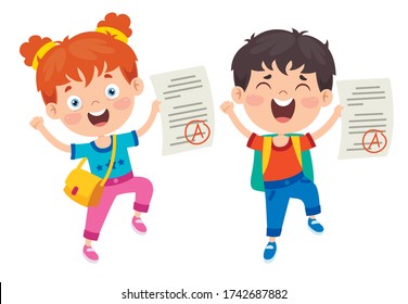 Happy Cute Cartoon School Children