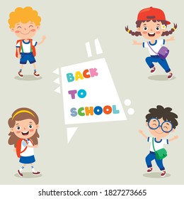 Happy Cute Cartoon School Children
