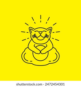 happy cute cat adorable line logo design vector